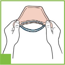 Step three of DONNING INSTRUCTIONS FOR HALYARD N95 PARTICULATE RESPIRATORS