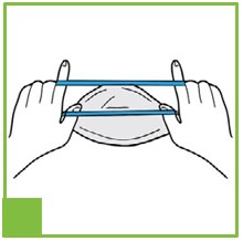 Step four of DONNING INSTRUCTIONS FOR HALYARD N95 PARTICULATE RESPIRATORS