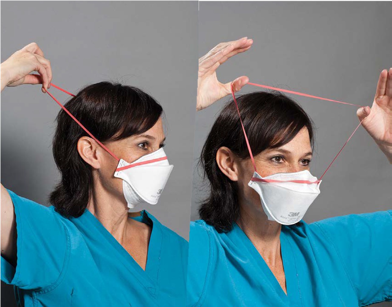 Step Two of Doffing a 3M Aura Health Care Particulate Respirator and Surgical Mask 1870+
