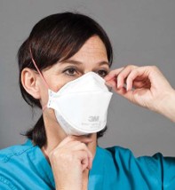 Step Five for donning 3M Aura Health Care Particulate Respirator and Surgical Mask 1870+