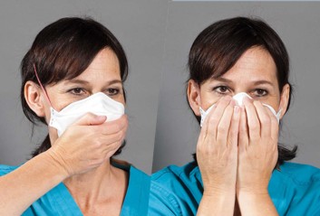 Step Seven for donning 3M Aura Health Care Particulate Respirator and Surgical Mask 1870+